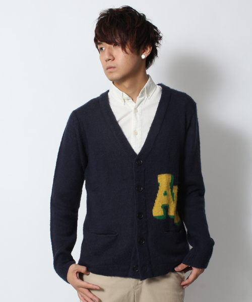 WEGO（ウィゴー）の「WEGO/レタードカーディガン（カーディガン/ボレロ・メンズ・ホワイト/ネイビー/イエロー/ケリー/ワイン・MEDIUM/LARGE）」の3枚目の写真