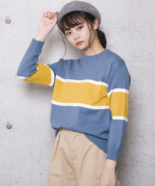 LUGG NAGG(ラグナグ)の「【Jewelobe/ ジュエローブ】ライン配色 ニットトップス(ニット/セーター・レディース・ホワイト/ベージュ/ピンク/ブルー・FREE)」の4枚目の写真