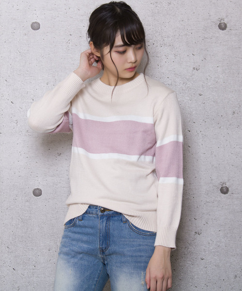 LUGG NAGG(ラグナグ)の「【Jewelobe/ ジュエローブ】ライン配色 ニットトップス(ニット/セーター・レディース・ホワイト/ベージュ/ピンク/ブルー・FREE)」の9枚目の写真