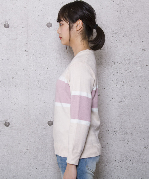 LUGG NAGG(ラグナグ)の「【Jewelobe/ ジュエローブ】ライン配色 ニットトップス(ニット/セーター・レディース・ホワイト/ベージュ/ピンク/ブルー・FREE)」の6枚目の写真