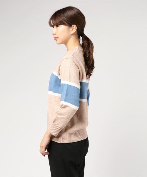 LUGG NAGG(ラグナグ)の「【Jewelobe/ ジュエローブ】ライン配色 ニットトップス(ニット/セーター・レディース・ホワイト/ベージュ/ピンク/ブルー・FREE)」の10枚目の写真