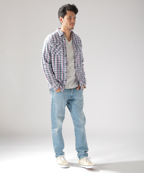 BAYFLOW(ベイフロー)の「インディゴガーゼチェックシャツ(シャツ/ブラウス・メンズ・ブルー/レッド・SMALL/MEDIUM/LARGE)」の5枚目の写真