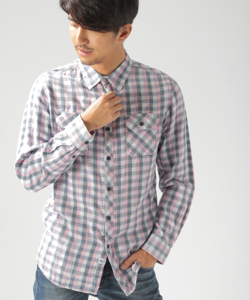 BAYFLOW(ベイフロー)の「インディゴガーゼチェックシャツ(シャツ/ブラウス・メンズ・ブルー/レッド・SMALL/MEDIUM/LARGE)」の7枚目の写真