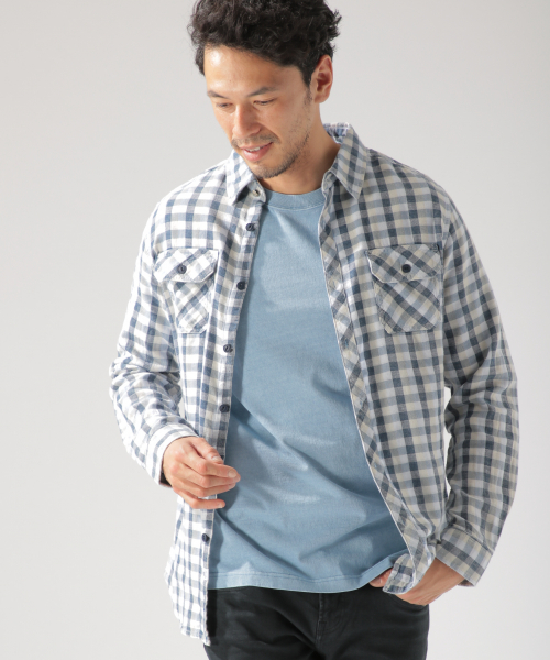 BAYFLOW(ベイフロー)の「インディゴガーゼチェックシャツ(シャツ/ブラウス・メンズ・ブルー/レッド・SMALL/MEDIUM/LARGE)」の10枚目の写真