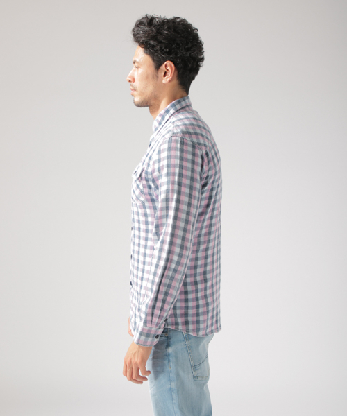 BAYFLOW(ベイフロー)の「インディゴガーゼチェックシャツ(シャツ/ブラウス・メンズ・ブルー/レッド・SMALL/MEDIUM/LARGE)」の12枚目の写真