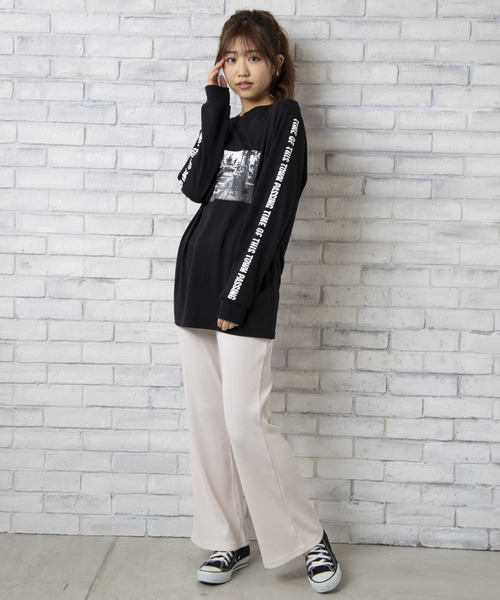 WEGO（ウィゴー）の「WEGO/フレアリブパンツ（その他パンツ・レディース・ブラック/ベージュ/アイボリー/ライトブラウン/杢グレー/オレンジ・FREE）」の9枚目の写真