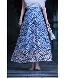 一目惚れカッティング花レースの爽やかスカート