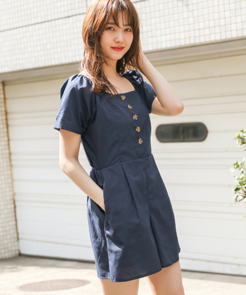 Heather(ヘザー)の「オフショルロンパース 836799(つなぎ/オールインワン・レディース・ベージュ/ネイビー/マスタード・FREE)」の2枚目の写真
