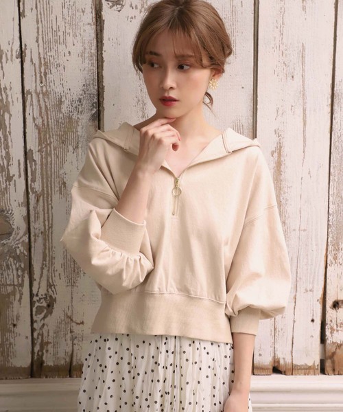 one after another NICE CLAUP（ワンアフターアナザーナイスクラップ）の「リングジップパーカー（パーカー・レディース・オフホワイト/スミクロ/ベージュ/カーキ・FREE）」の3枚目の写真