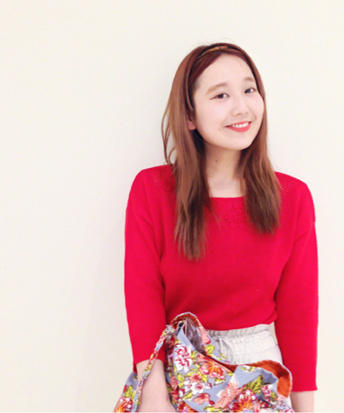 Kastane（カスタネ）の「【Kastane】花モチーフニット（ニット/セーター・レディース・ネイビー/オフホワイト/レッド・FREE）」の3枚目の写真