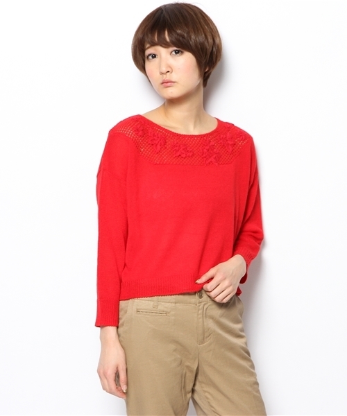 Kastane（カスタネ）の「【Kastane】花モチーフニット（ニット/セーター・レディース・ネイビー/オフホワイト/レッド・FREE）」の10枚目の写真