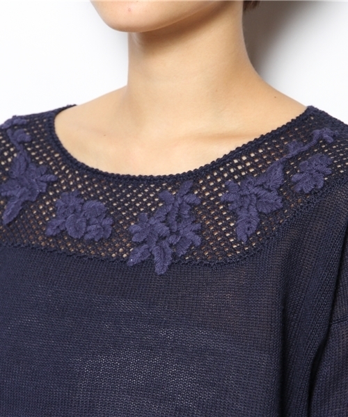 Kastane（カスタネ）の「【Kastane】花モチーフニット（ニット/セーター・レディース・ネイビー/オフホワイト/レッド・FREE）」の7枚目の写真