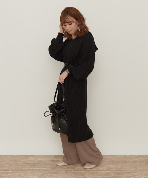 ワンピース Earth ワンピースフード付き畔編みニットワンピース ワンピース Earth Music Ecology アース ミュージックアンドエコロジー のファッション