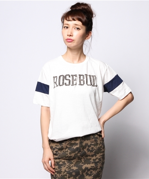 ROSE BUD(ローズバッド)の「LCTT-14250 ROSE BUD C/N H/S-T(Tシャツ/カットソー・レディース・ホワイト/ロイヤルブルー/ブラック・ONE SIZE)」の2枚目の写真