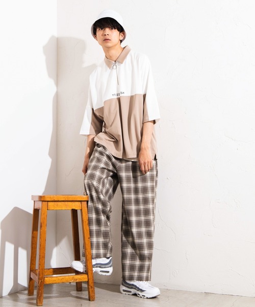 WEGO（ウィゴー）の「WEGO/バイカラードルマンハーフジップ5分袖ポロシャツ（Tシャツ/カットソー・メンズ・ベージュ/ホワイト・MEDIUM/LARGE）」の7枚目の写真