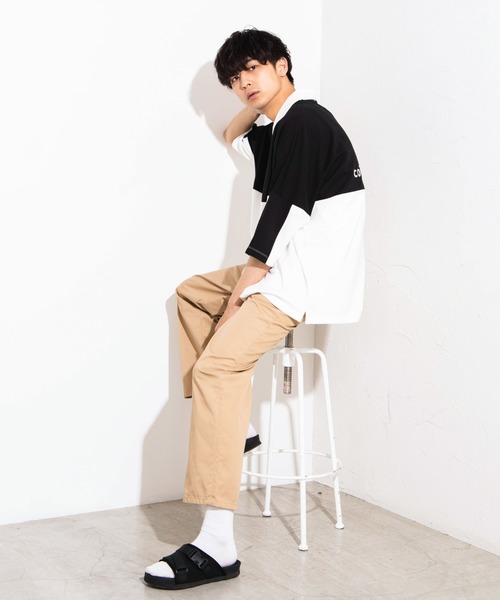 WEGO（ウィゴー）の「WEGO/バイカラードルマンハーフジップ5分袖ポロシャツ（Tシャツ/カットソー・メンズ・ベージュ/ホワイト・MEDIUM/LARGE）」の17枚目の写真