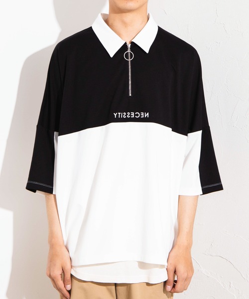 WEGO（ウィゴー）の「WEGO/バイカラードルマンハーフジップ5分袖ポロシャツ（Tシャツ/カットソー・メンズ・ベージュ/ホワイト・MEDIUM/LARGE）」の16枚目の写真