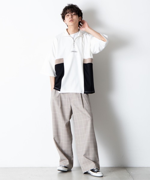 WEGO（ウィゴー）の「WEGO/ハーフジップカラーブロック5分袖ビッグシルエットプルオーバー（Tシャツ/カットソー・メンズ・サックスブルー/ブラック/ホワイト・MEDIUM/LARGE）」の11枚目の写真