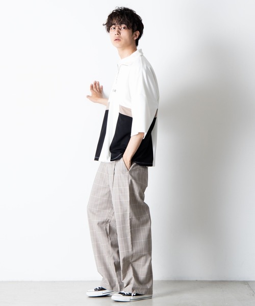 WEGO（ウィゴー）の「WEGO/ハーフジップカラーブロック5分袖ビッグシルエットプルオーバー（Tシャツ/カットソー・メンズ・サックスブルー/ブラック/ホワイト・MEDIUM/LARGE）」の12枚目の写真