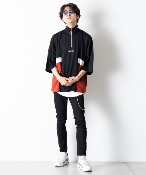 WEGO（ウィゴー）の「WEGO/ハーフジップカラーブロック5分袖ビッグシルエットプルオーバー（Tシャツ/カットソー・メンズ・サックスブルー/ブラック/ホワイト・MEDIUM/LARGE）」の16枚目の写真