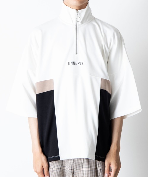 WEGO（ウィゴー）の「WEGO/ハーフジップカラーブロック5分袖ビッグシルエットプルオーバー（Tシャツ/カットソー・メンズ・サックスブルー/ブラック/ホワイト・MEDIUM/LARGE）」の6枚目の写真