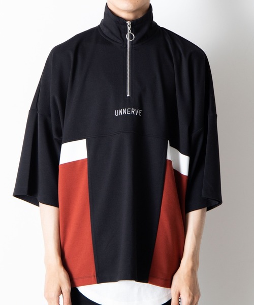 WEGO（ウィゴー）の「WEGO/ハーフジップカラーブロック5分袖ビッグシルエットプルオーバー（Tシャツ/カットソー・メンズ・サックスブルー/ブラック/ホワイト・MEDIUM/LARGE）」の7枚目の写真