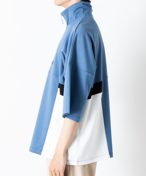 WEGO（ウィゴー）の「WEGO/ハーフジップカラーブロック5分袖ビッグシルエットプルオーバー（Tシャツ/カットソー・メンズ・サックスブルー/ブラック/ホワイト・MEDIUM/LARGE）」の9枚目の写真