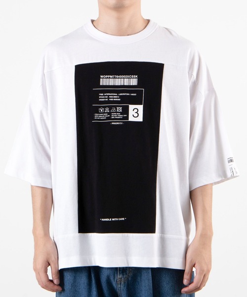 WEGO（ウィゴー）の「WEGO/ボックスブロックビッグシルエットTシャツ（Tシャツ/カットソー・メンズ・ホワイト/ブラック・MEDIUM/LARGE）」の9枚目の写真