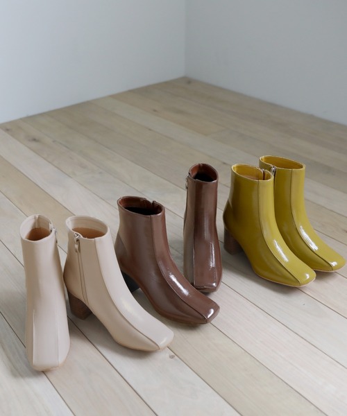 select MOCA(セレクトモカ)の「ウッドヒールスクエアブーツ(ブーツ・レディース・ライトベージュ/マスタード/ブラウン・SMALL/MEDIUM/LARGE)」の15枚目の写真
