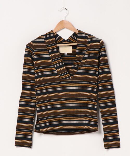 THE Dallas（ザ・ダラス）の「【The Dallas(ザダラス)】マルチボーダーロングティー（Tシャツ/カットソー・レディース・ベージュ/ネイビー・2）」の2枚目の写真