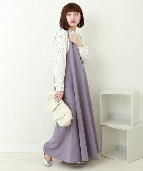 libelle more（リベル モア）の「カットジョーゼット　キャミワンピース（ジャンパースカート・レディース・ブラウン/ブラック/パープル/ラベンダー/グレイッシュベージュ・FREE）」の5枚目の写真