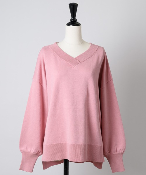Rewde（ルゥデ）の「袖ボリュームＶネックニット（1R14-02176）（ニット/セーター・レディース・ホワイト/ブルー/ピンク・M）」の6枚目の写真