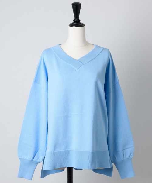 Rewde（ルゥデ）の「袖ボリュームＶネックニット（1R14-02176）（ニット/セーター・レディース・ホワイト/ブルー/ピンク・M）」の20枚目の写真
