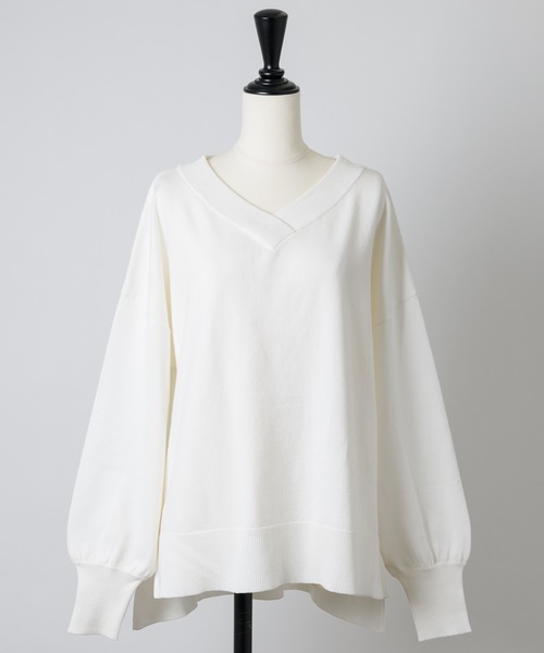 Rewde（ルゥデ）の「袖ボリュームＶネックニット（1R14-02176）（ニット/セーター・レディース・ホワイト/ブルー/ピンク・M）」の18枚目の写真