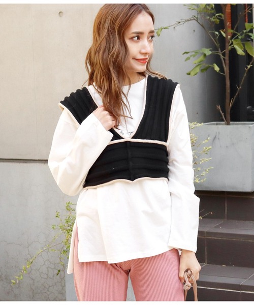 CHILLE(チル)の「丸リブ編み配色ニットビスチェ(ベスト)」 - WEAR