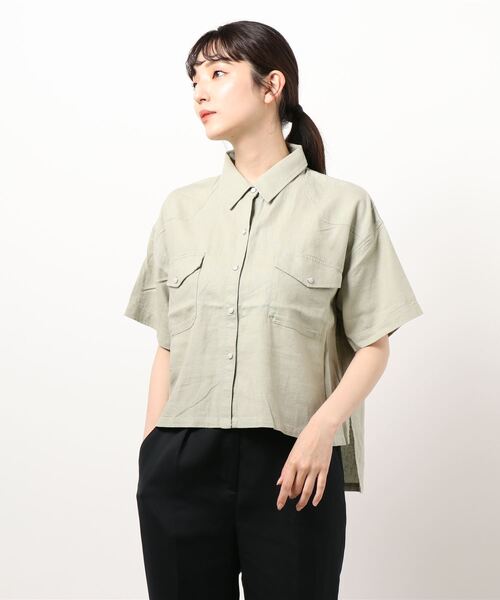 RAG MACHINE（ラグマシーン）の「【RAG MACHINE】ドットボタン半袖シャツ（シャツ/ブラウス・レディース・ブラウン/グリーン/オフホワイト・M/L）」の3枚目の写真