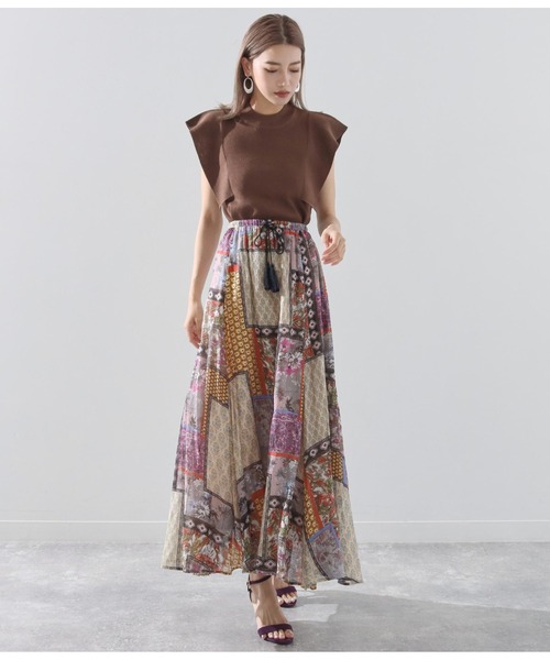 Alluge（アルージュ）の「パッチワークプリントギャザーフレアスカート（スカート・レディース・ピンク/ブルー・FREE）」の10枚目の写真