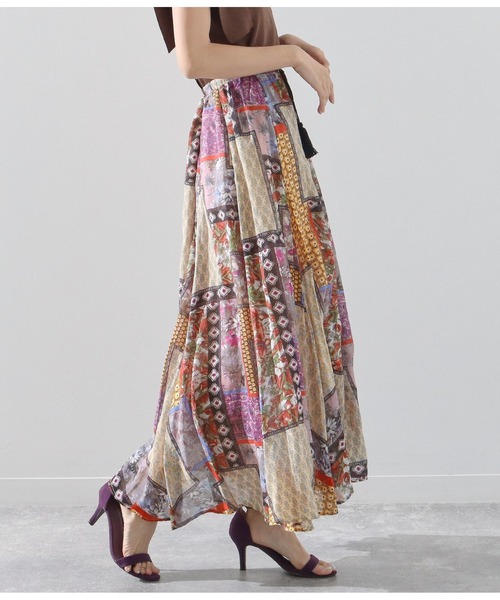 Alluge（アルージュ）の「パッチワークプリントギャザーフレアスカート（スカート・レディース・ピンク/ブルー・FREE）」の9枚目の写真