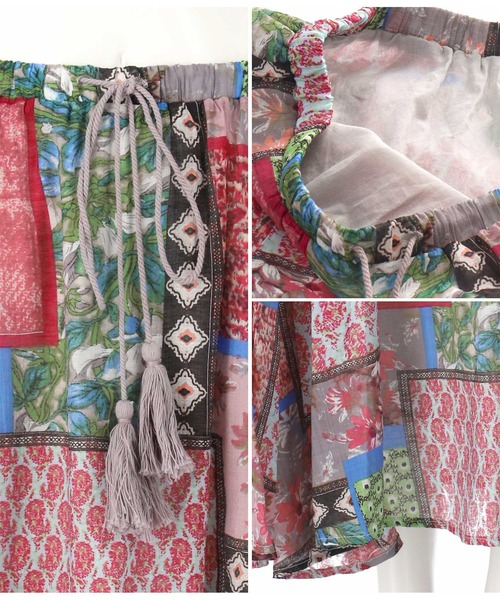 Alluge（アルージュ）の「パッチワークプリントギャザーフレアスカート（スカート・レディース・ピンク/ブルー・FREE）」の18枚目の写真