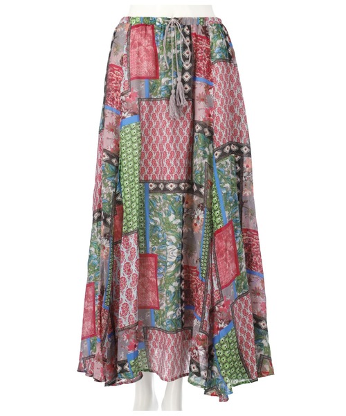 Alluge（アルージュ）の「パッチワークプリントギャザーフレアスカート（スカート・レディース・ピンク/ブルー・FREE）」の14枚目の写真