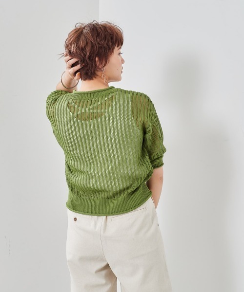 cepo（セポ）の「スカシアミショートニットプルオーバー（ニット/セーター・レディース・グリーン/オレンジ/オフホワイト/ブラック・M）」の3枚目の写真