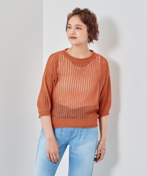 cepo（セポ）の「スカシアミショートニットプルオーバー（ニット/セーター・レディース・グリーン/オレンジ/オフホワイト/ブラック・M）」の10枚目の写真