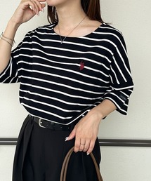 【U.S.POLO ASSN.】綿100%ワンポイント刺繍オーバーサイズ5分袖Tシャツ