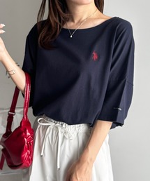 U.S. POLO ASSN.（ユーエスポロアッスン）の「【U.S.POLO ASSN.】綿100％ワンポイント刺繍オーバーサイズ5分袖Tシャツ（Tシャツ/カットソー・レディース）」