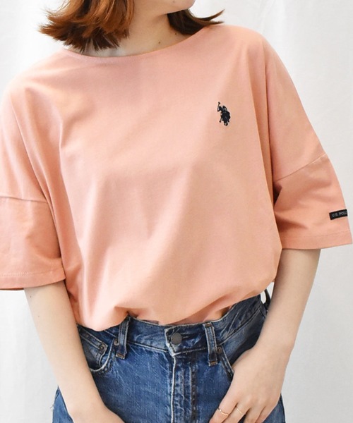 U.S. POLO ASSN.(ユーエスポロアッスン)の「【U.S.POLO ASSN.】綿100%ワンポイント刺繍オーバーサイズ5分袖Tシャツ(Tシャツ/カットソー・レディース・ネイビー/オフホワイト/ピンク/ホワイト系その他/ブラック系その他/モカ/セージグリーン・LL/L/M)」の7枚目の写真