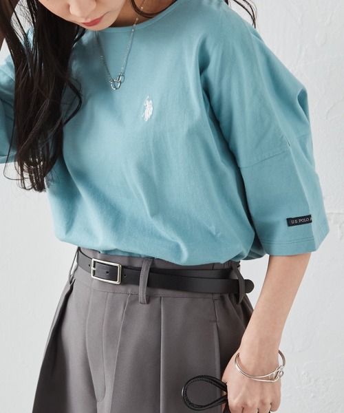 U.S. POLO ASSN.(ユーエスポロアッスン)の「【U.S.POLO ASSN.】綿100%ワンポイント刺繍オーバーサイズ5分袖Tシャツ(Tシャツ/カットソー・レディース・ネイビー/オフホワイト/ピンク/ホワイト系その他/ブラック系その他/モカ/セージグリーン・LL/L/M)」の6枚目の写真