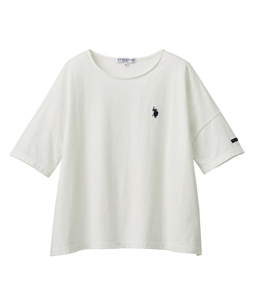 U.S. POLO ASSN.(ユーエスポロアッスン)の「【U.S.POLO ASSN.】綿100%ワンポイント刺繍オーバーサイズ5分袖Tシャツ(Tシャツ/カットソー・レディース・ネイビー/オフホワイト/ピンク/ホワイト系その他/ブラック系その他/モカ/セージグリーン・LL/L/M)」の8枚目の写真