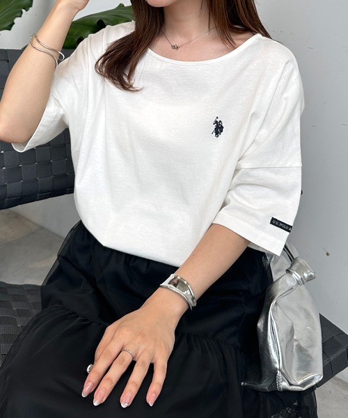 U.S. POLO ASSN.(ユーエスポロアッスン)の「【U.S.POLO ASSN.】綿100%ワンポイント刺繍オーバーサイズ5分袖Tシャツ(Tシャツ/カットソー・レディース・ネイビー/オフホワイト/ピンク/ホワイト系その他/ブラック系その他/モカ/セージグリーン・LL/L/M)」の20枚目の写真
