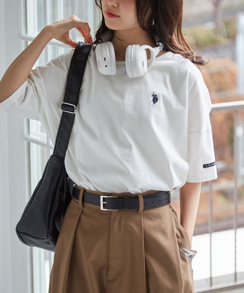 U.S. POLO ASSN.(ユーエスポロアッスン)の「【U.S.POLO ASSN.】綿100%ワンポイント刺繍オーバーサイズ5分袖Tシャツ(Tシャツ/カットソー・レディース・ネイビー/オフホワイト/ピンク/ホワイト系その他/ブラック系その他/モカ/セージグリーン・LL/L/M)」の14枚目の写真