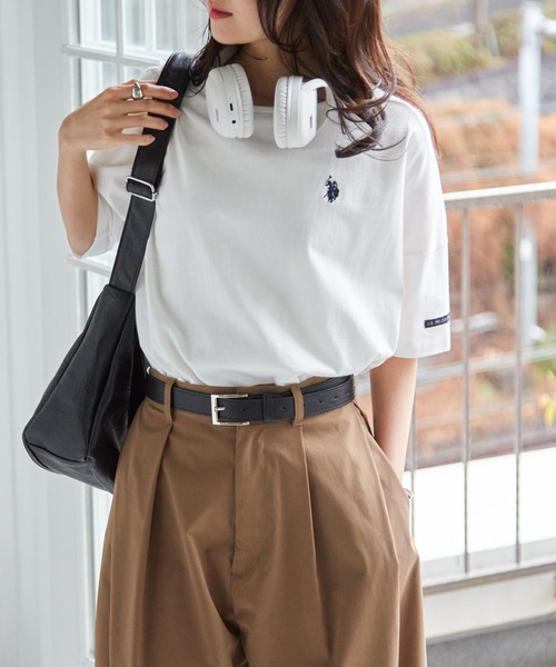 U.S. POLO ASSN.(ユーエスポロアッスン)の「【U.S.POLO ASSN.】綿100%ワンポイント刺繍オーバーサイズ5分袖Tシャツ(Tシャツ/カットソー・レディース・ネイビー/オフホワイト/ピンク/ホワイト系その他/ブラック系その他/モカ/セージグリーン・LL/L/M)」の15枚目の写真